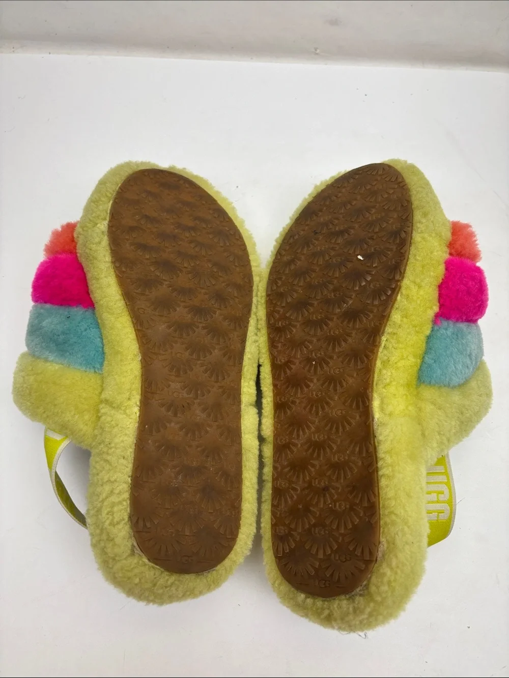 UGG Kids Multicolor Plush Slide Sandals, SZ 5 big girl, box 78